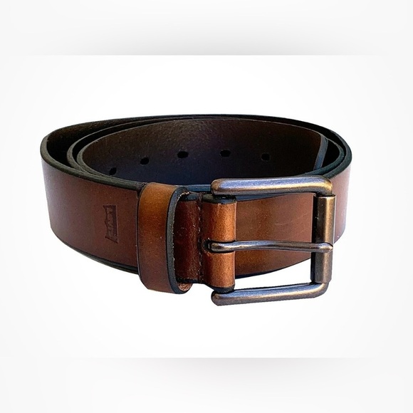 LEVI’S Men’s Brown Leather Belt Gun Metal Black Buckle Size 36 - Picture 1 of 8